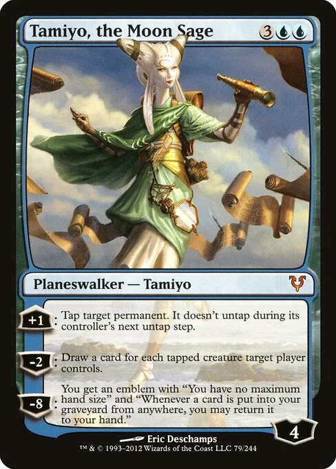 Tamiyo, the Moon Sage, carta Magic di tipo Legendary Planeswalker — Tamiyo illustrata da Eric Deschamps