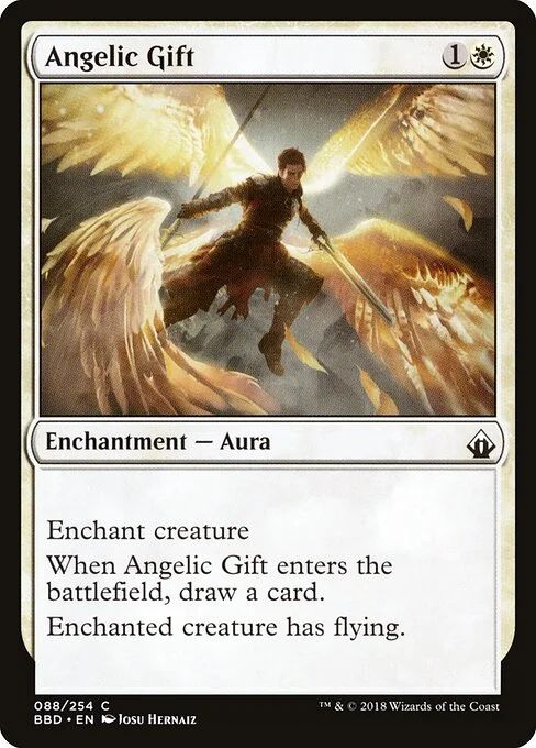 Angelic Gift, carta Magic di tipo Enchantment — Aura illustrata da Josu Hernaiz