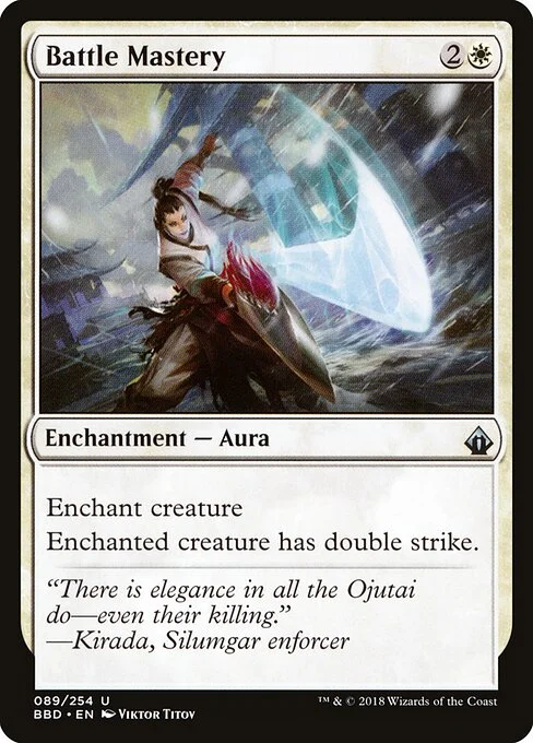 Battle Mastery, carta Magic di tipo Enchantment — Aura illustrata da Viktor Titov
