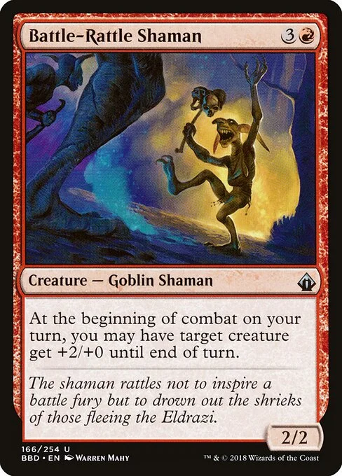 Battle-Rattle Shaman, carta Magic di tipo Creature — Goblin Shaman illustrata da Warren Mahy