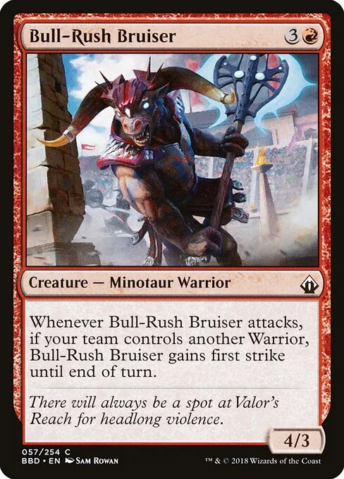 Bull-Rush Bruiser, carta Magic di tipo Creature — Minotaur Warrior illustrata da Sam Rowan