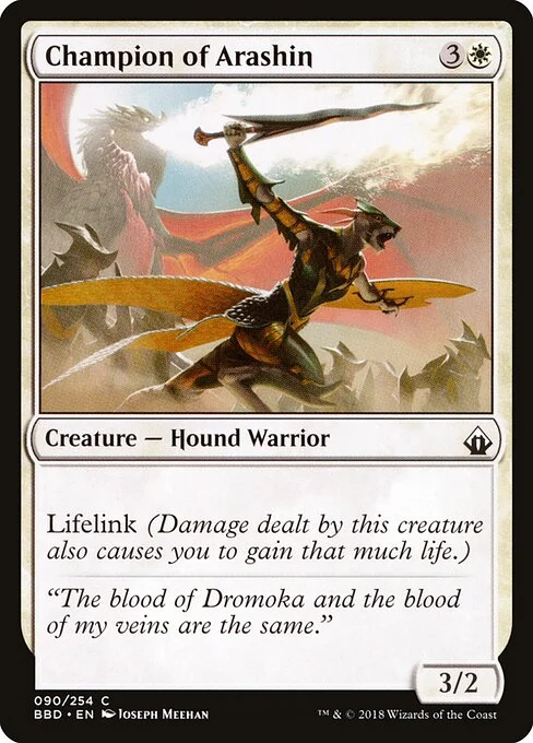 Champion of Arashin, carta Magic di tipo Creature — Dog Warrior illustrata da Joseph Meehan