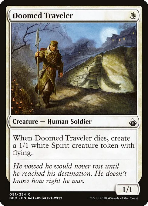 Doomed Traveler, carta Magic di tipo Creature — Human Soldier illustrata da Lars Grant-West
