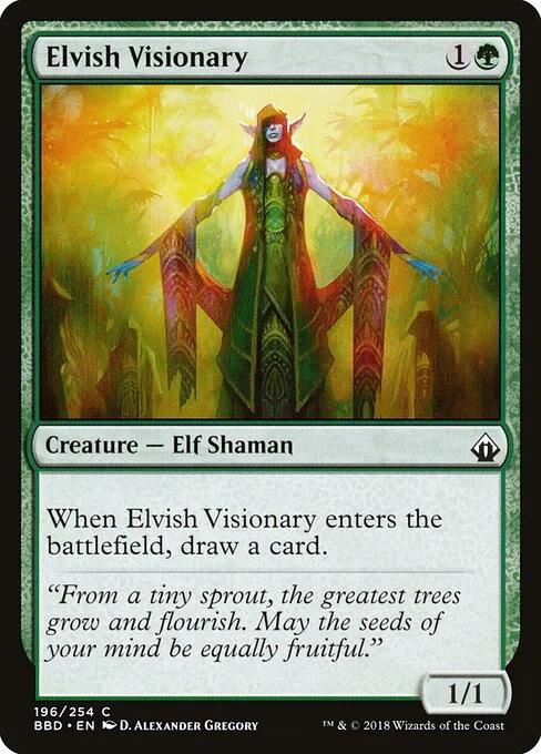 Elvish Visionary, carta Magic di tipo Creature — Elf Shaman illustrata da D. Alexander Gregory