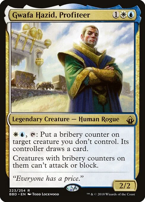 Gwafa Hazid, Profiteer, carta Magic di tipo Legendary Creature — Human Rogue illustrata da Todd Lockwood