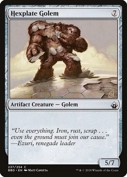 Hexplate Golem, carta Magic di tipo Artifact Creature — Golem illustrata da Matt Cavotta