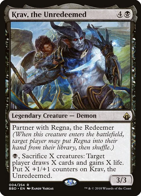 Krav, the Unredeemed, carta Magic di tipo Legendary Creature — Demon illustrata da Randy Vargas