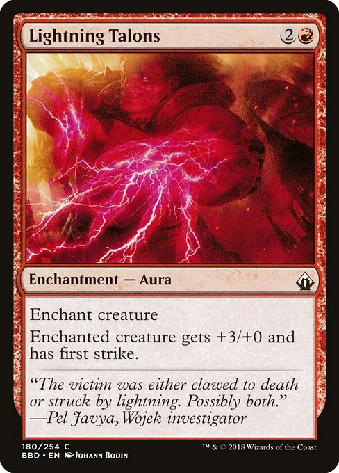Lightning Talons, carta Magic di tipo Enchantment — Aura illustrata da Johann Bodin