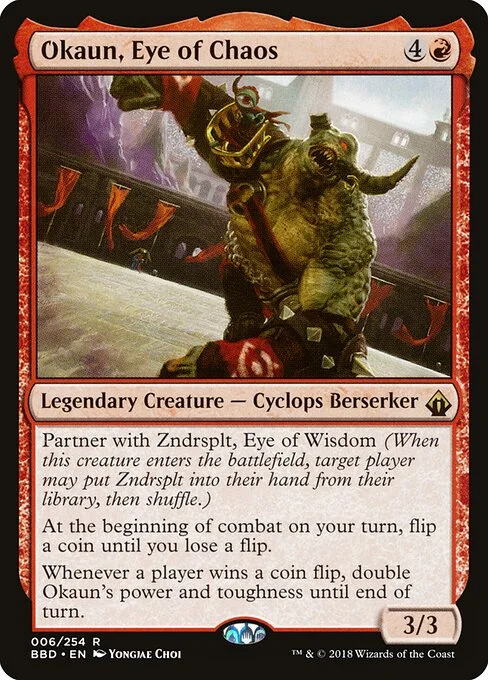 Okaun, Eye of Chaos, carta Magic di tipo Legendary Creature — Cyclops Berserker illustrata da Yongjae Choi
