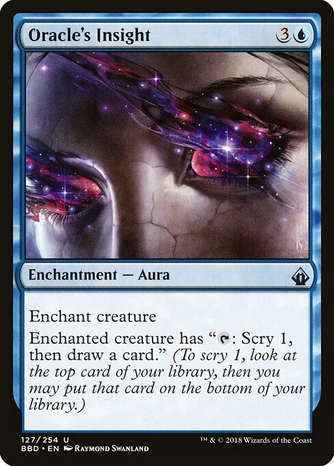 Oracle's Insight, carta Magic di tipo Enchantment — Aura illustrata da Raymond Swanland