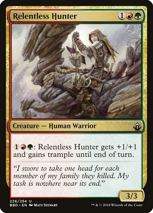 Relentless Hunter, carta Magic di tipo Creature — Human Warrior illustrata da Matt Stewart