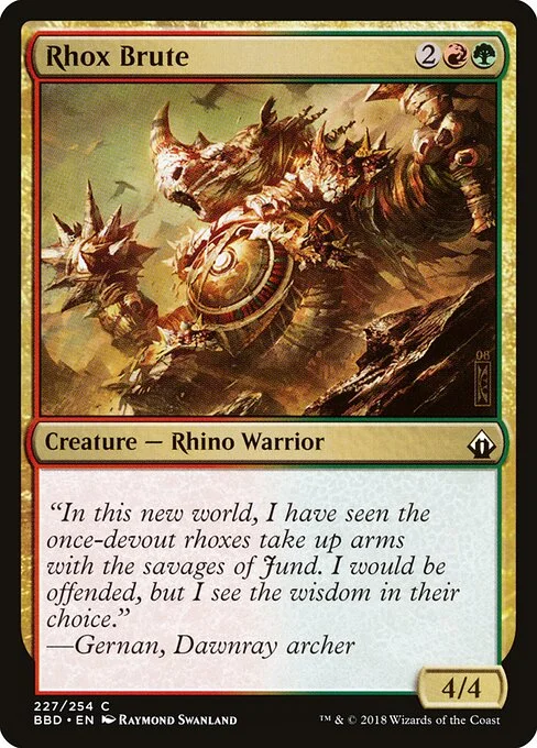 Rhox Brute, carta Magic di tipo Creature — Rhino Warrior illustrata da Raymond Swanland