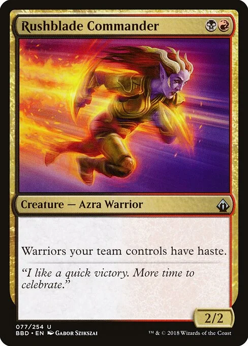 Rushblade Commander, carta Magic di tipo Creature — Azra Warrior illustrata da Gabor Szikszai