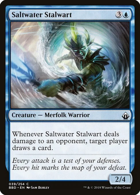 Saltwater Stalwart, carta Magic di tipo Creature — Merfolk Warrior illustrata da Sam Burley