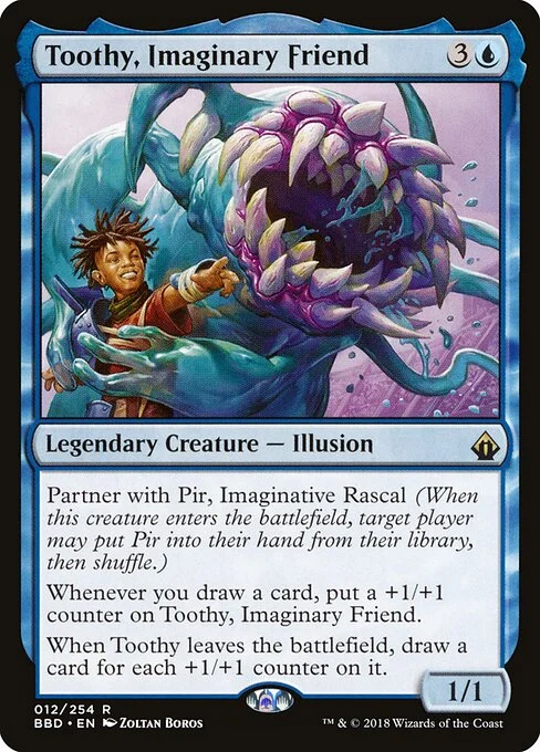Toothy, Imaginary Friend, carta Magic di tipo Legendary Creature — Illusion illustrata da Zoltan Boros