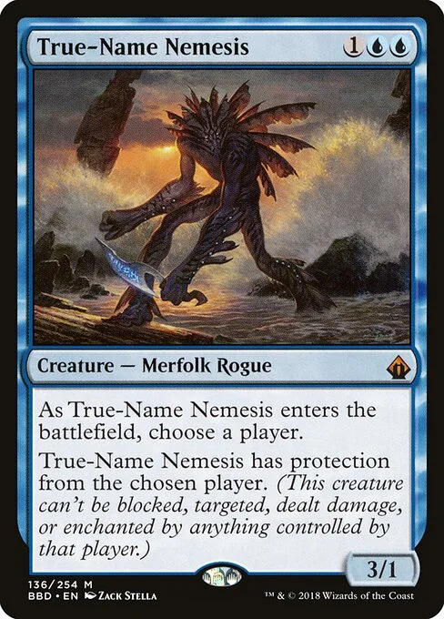 True-Name Nemesis, carta Magic di tipo Creature — Merfolk Rogue illustrata da Zack Stella