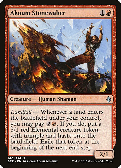 Akoum Stonewaker, carta Magic di tipo Creature — Human Shaman illustrata da Victor Adame Minguez