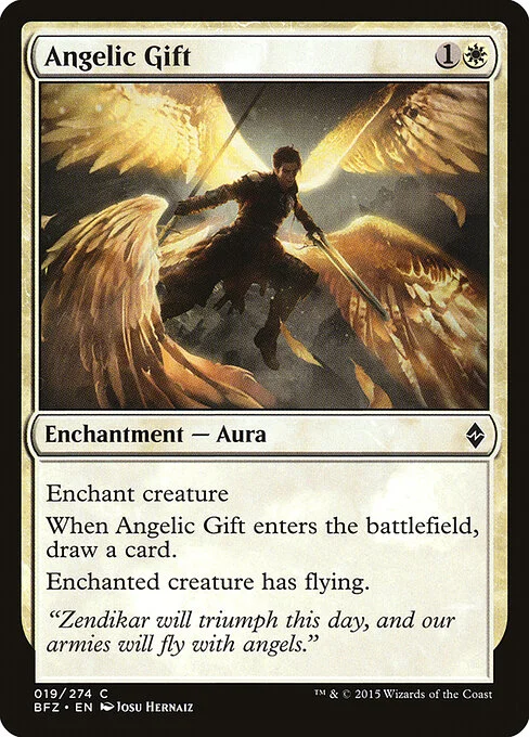 Angelic Gift, carta Magic di tipo Enchantment — Aura illustrata da Josu Hernaiz
