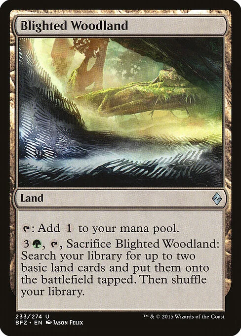 Blighted Woodland, carta Magic di tipo Land illustrata da Jason Felix