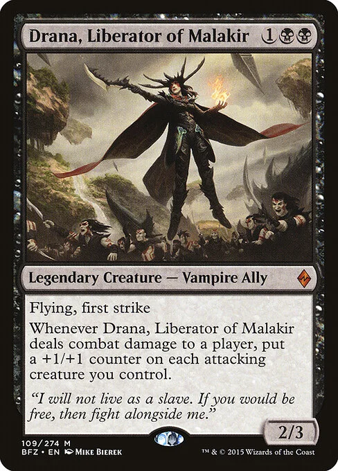 Drana, Liberator of Malakir, carta Magic di tipo Legendary Creature — Vampire Ally illustrata da Mike Bierek
