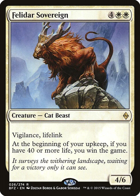 Felidar Sovereign, carta Magic di tipo Creature — Cat Beast illustrata da Zoltan Boros & Gabor Szikszai