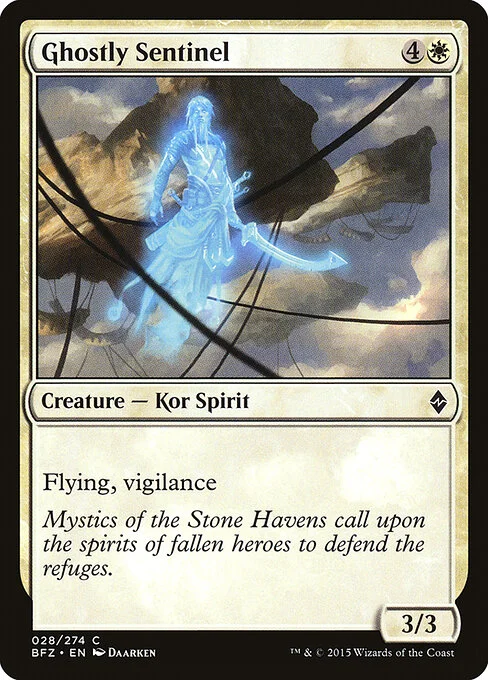 Ghostly Sentinel, carta Magic di tipo Creature — Kor Spirit illustrata da Daarken
