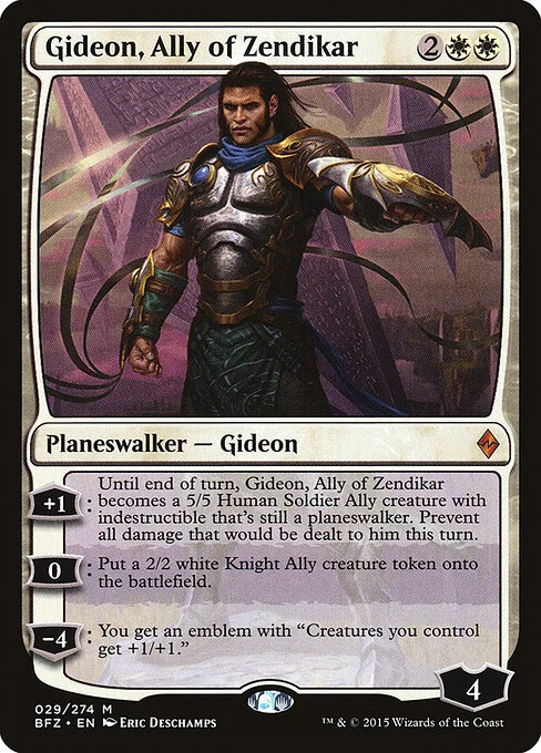 Gideon, Ally of Zendikar, carta Magic di tipo Legendary Planeswalker — Gideon illustrata da Eric Deschamps
