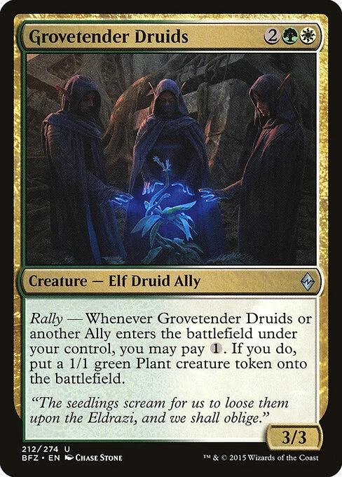 Grovetender Druids, carta Magic di tipo Creature — Elf Druid Ally illustrata da Chase Stone