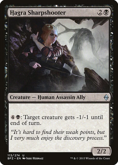 Hagra Sharpshooter, carta Magic di tipo Creature — Human Assassin Ally illustrata da Josu Hernaiz