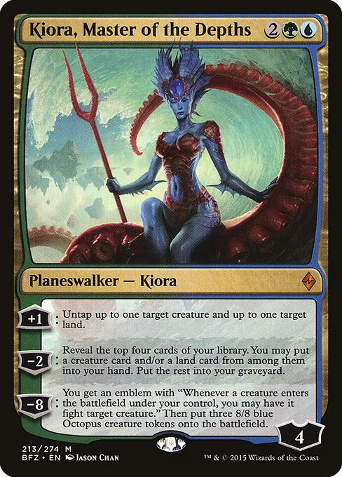 Kiora, Master of the Depths, carta Magic di tipo Legendary Planeswalker — Kiora illustrata da Jason Chan