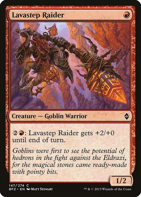 Lavastep Raider, carta Magic di tipo Creature — Goblin Warrior illustrata da Matt Stewart