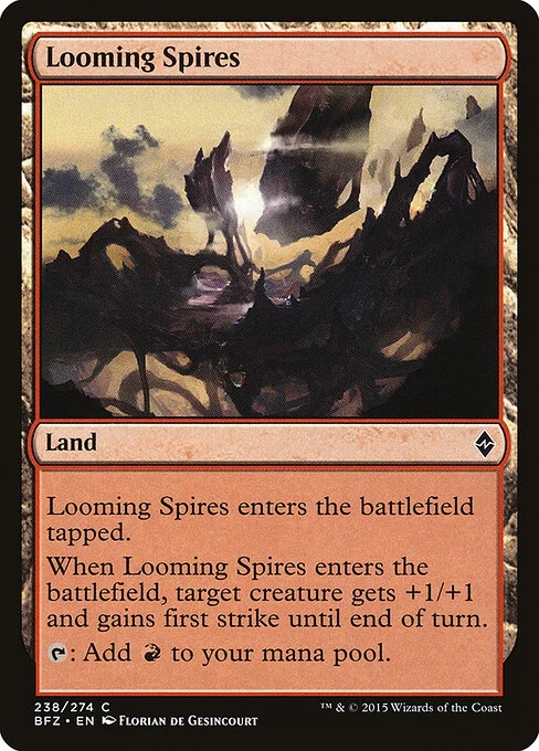 Looming Spires, carta Magic di tipo Land illustrata da Florian de Gesincourt