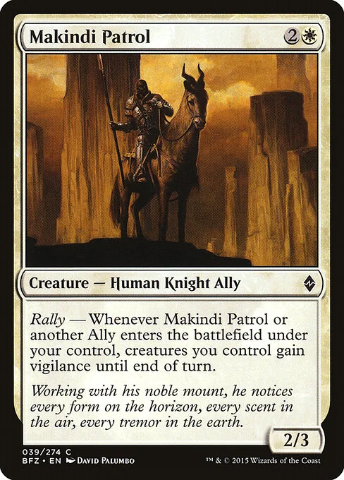 Makindi Patrol, carta Magic di tipo Creature — Human Knight Ally illustrata da David Palumbo
