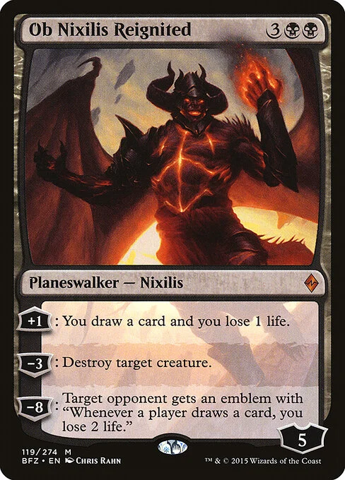 Ob Nixilis Reignited, carta Magic di tipo Legendary Planeswalker — Nixilis illustrata da Chris Rahn