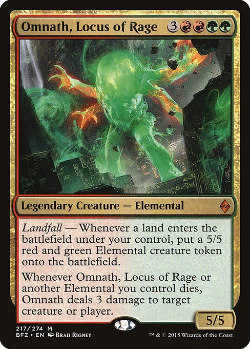 Omnath, Locus of Rage, carta Magic di tipo Legendary Creature — Elemental illustrata da Brad Rigney