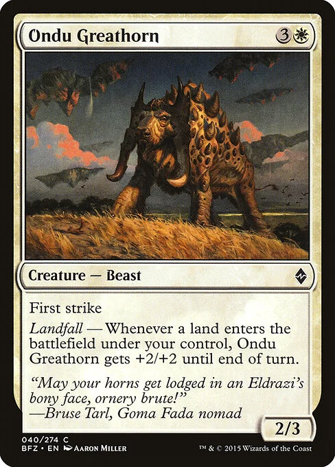 Ondu Greathorn, carta Magic di tipo Creature — Beast illustrata da Aaron Miller