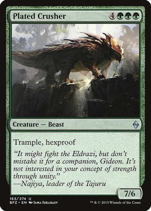 Plated Crusher, carta Magic di tipo Creature — Beast illustrata da Jama Jurabaev