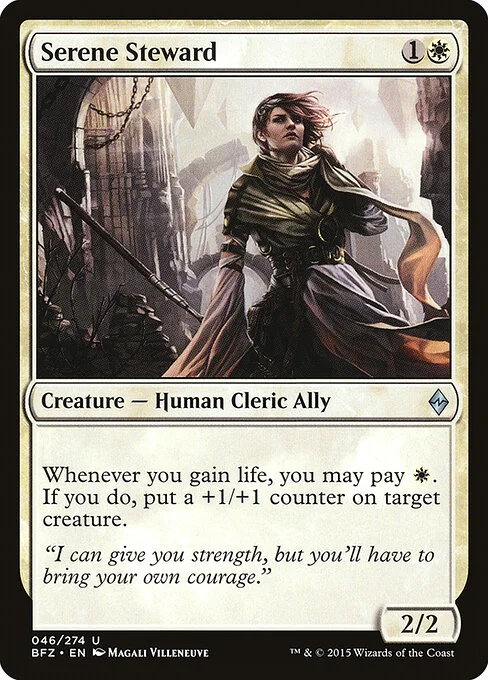 Serene Steward, carta Magic di tipo Creature — Human Cleric Ally illustrata da Magali Villeneuve