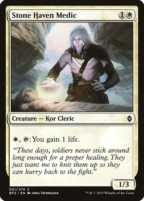 Stone Haven Medic, carta Magic di tipo Creature — Kor Cleric illustrata da Anna Steinbauer