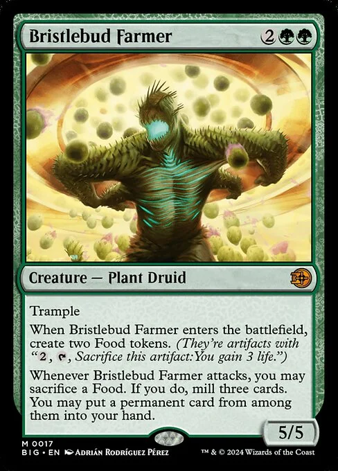 Bristlebud Farmer, carta Magic di tipo Creature — Plant Druid illustrata da Adrián Rodríguez Pérez