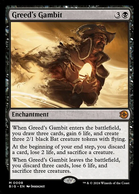 Greed's Gambit, carta Magic di tipo Enchantment illustrata da Inkognit