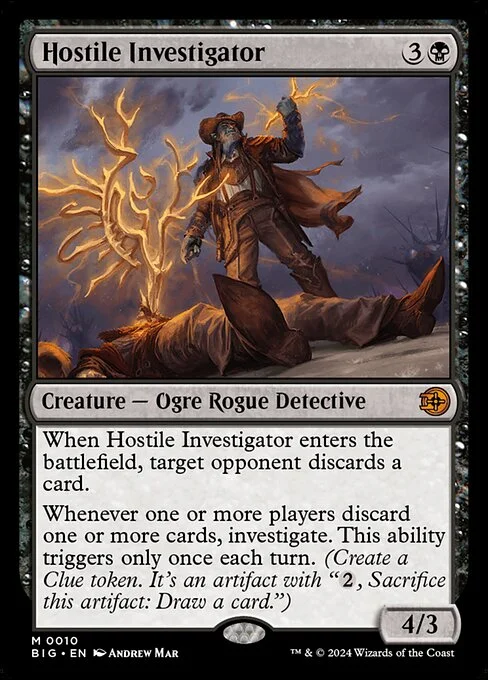 Hostile Investigator, carta Magic di tipo Creature — Ogre Rogue Detective illustrata da Andrew Mar