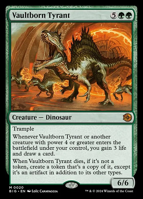 Vaultborn Tyrant, carta Magic di tipo Creature — Dinosaur illustrata da Loïc Canavaggia