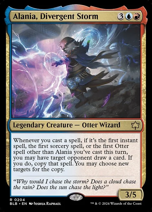 Alania, Divergent Storm, carta Magic di tipo Legendary Creature — Otter Wizard illustrata da Joshua Raphael
