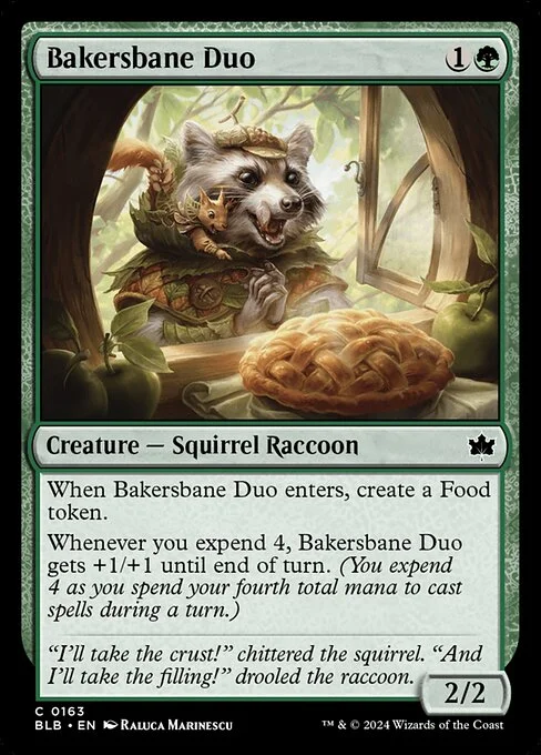 Bakersbane Duo, carta Magic di tipo Creature — Squirrel Raccoon illustrata da Raluca Marinescu