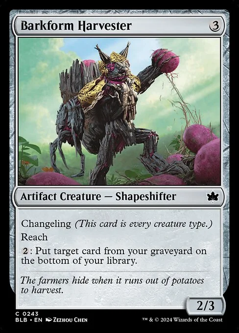 Barkform Harvester, carta Magic di tipo Artifact Creature — Shapeshifter illustrata da Zezhou Chen