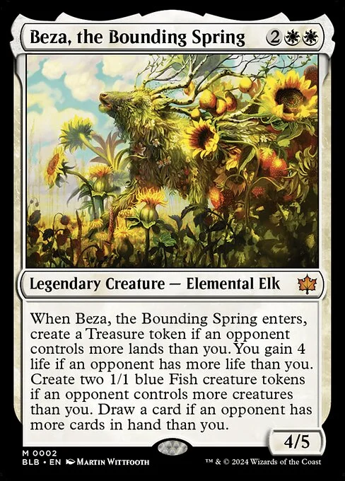 Beza, the Bounding Spring, carta Magic di tipo Legendary Creature — Elemental Elk illustrata da Martin Wittfooth
