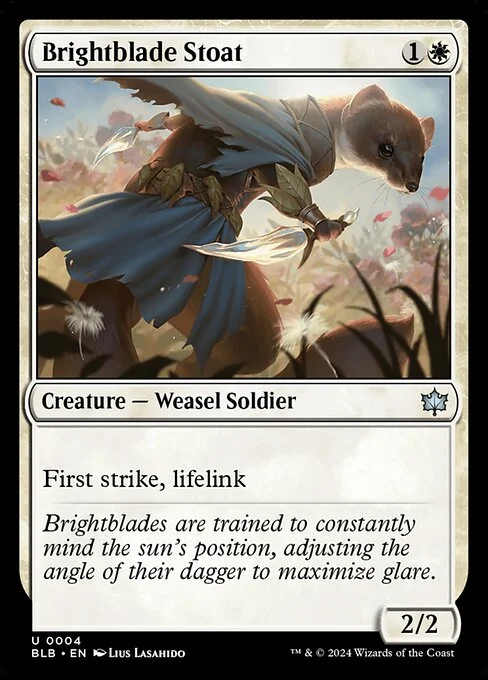 Brightblade Stoat, carta Magic di tipo Creature — Weasel Soldier illustrata da Lius Lasahido
