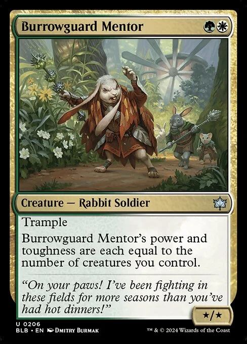 Burrowguard Mentor, carta Magic di tipo Creature — Rabbit Soldier illustrata da Dmitry Burmak