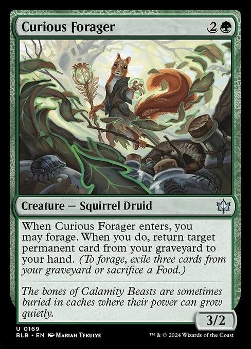 Curious Forager, carta Magic di tipo Creature — Squirrel Druid illustrata da Mariah Tekulve